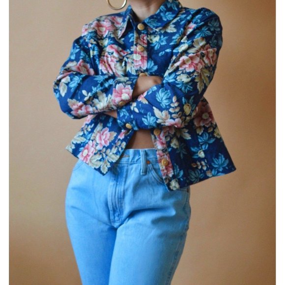 Vintage Floral Print Cropped Jacket - Picture 1 of 4